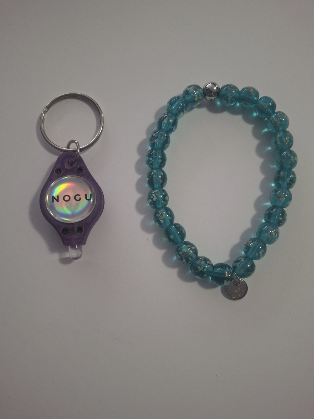 Purple Keychain Light & Teal Kids Beaded Bracelet Set